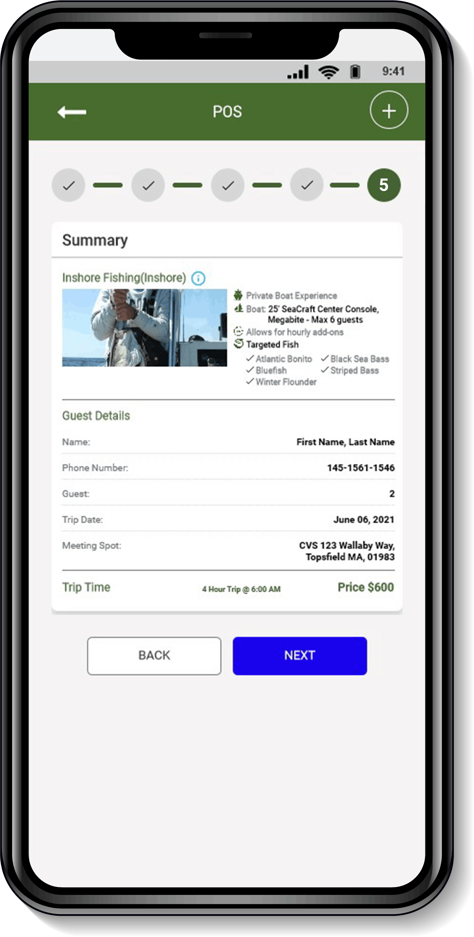 Point of Sale - Booking Summary